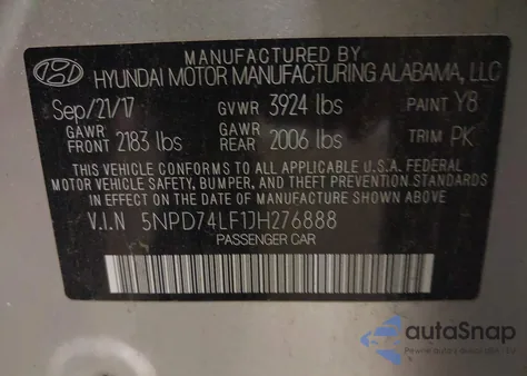 2018 Hyundai Elantra Se из США, поврежденный, VIN 5NPD74LF1JH276888